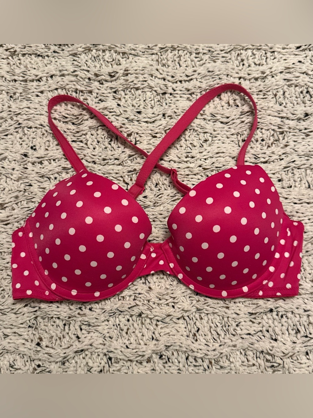 Women's 34B Victoria’s Secret Pink White Polka Dot T-Shirt Bra Adjustable Straps